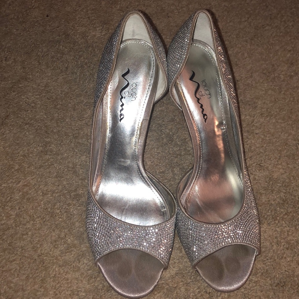 Silver Open Toe High Heels